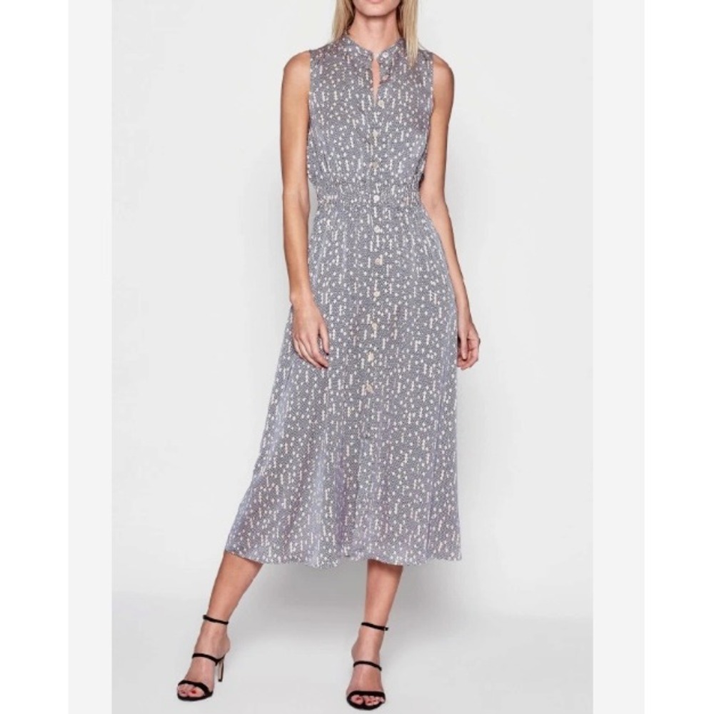 EQUIPMENT ANDRINNA PRINTED SLEEVELESS SATIN MIDI DRESS WOMENS 6 ROUSE/BLUE EUC